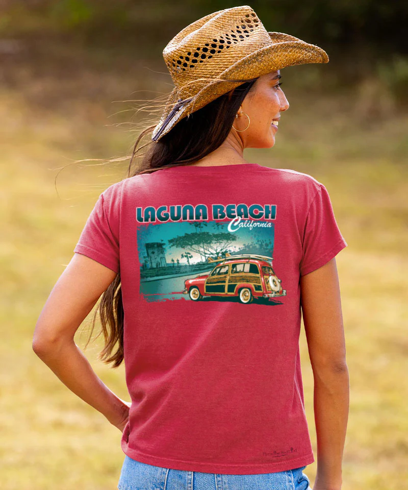 Laguna Beach Woody - Paradise Red Dyed Short Sleeve Crewneck T-Shirt - Image 2