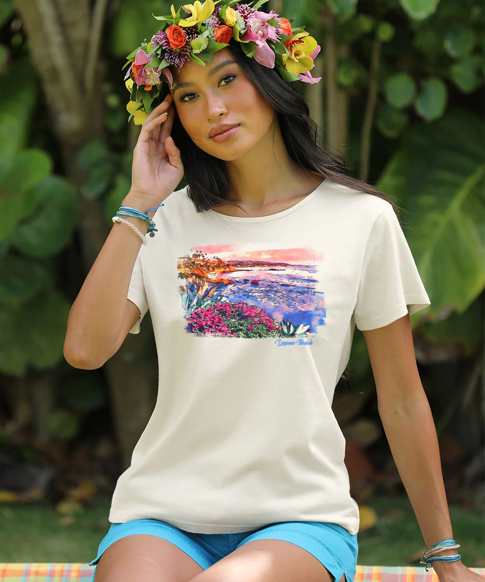 Laguna Watercolor - Coconut Dyed Short Sleeve Scoop Neck T-Shirt - Image 2