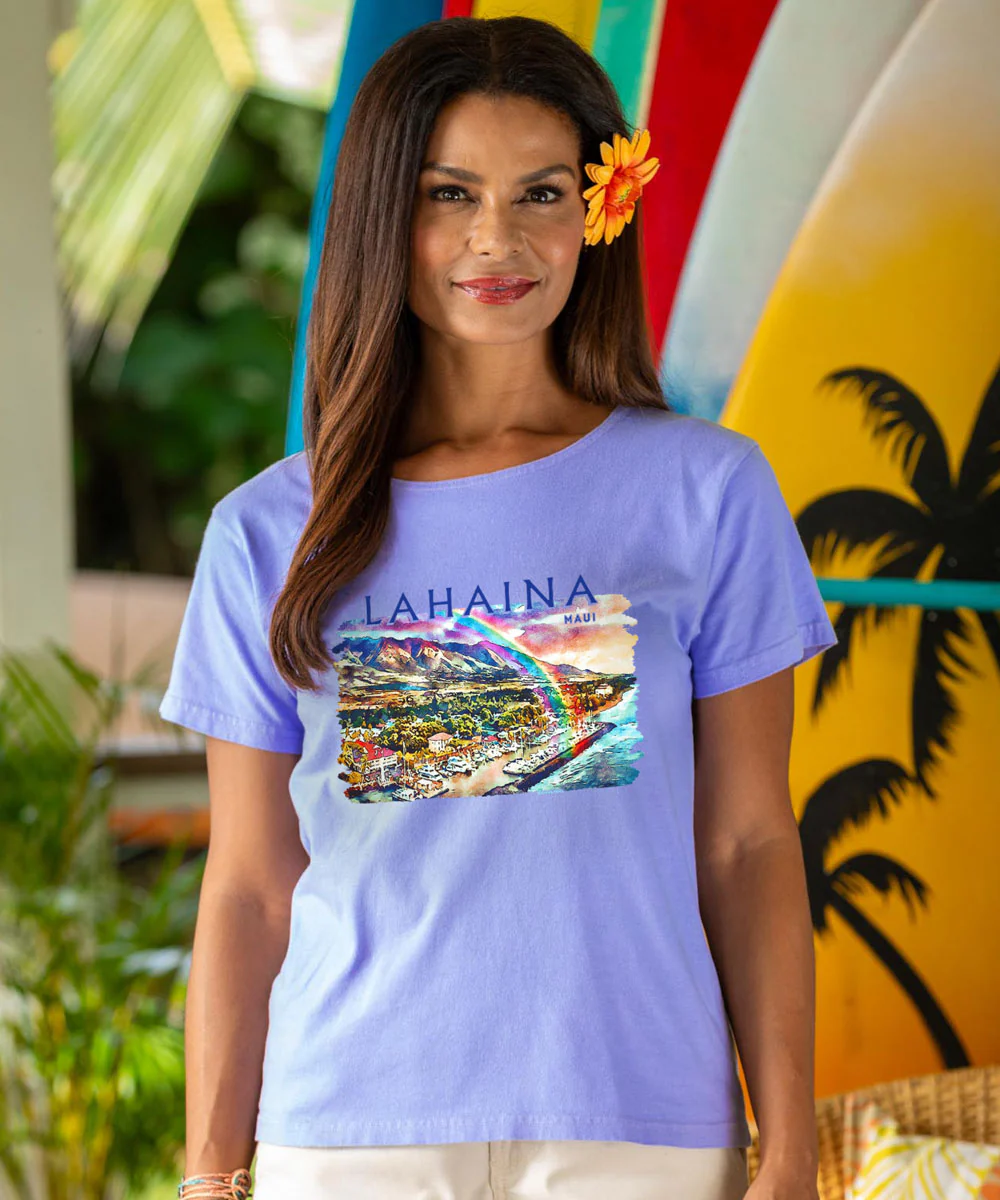 Lahaina Watercolor - Lavender Dyed Short Sleeve Scoop Neck T-Shirt - Image 2