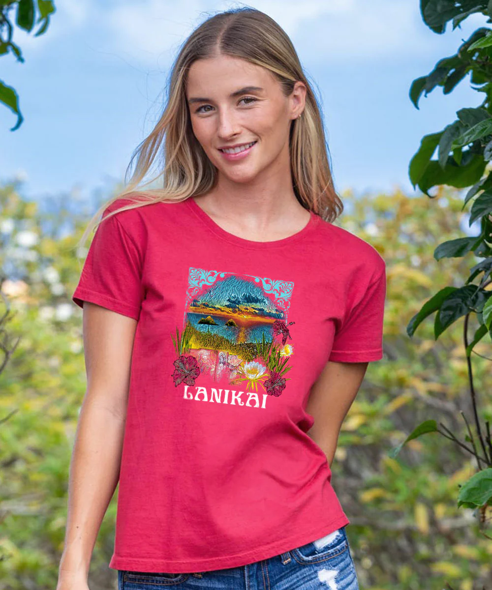 Lanikai Heights - Paradise Red Dyed Short Sleeve Crewneck T-Shirt - Image 2