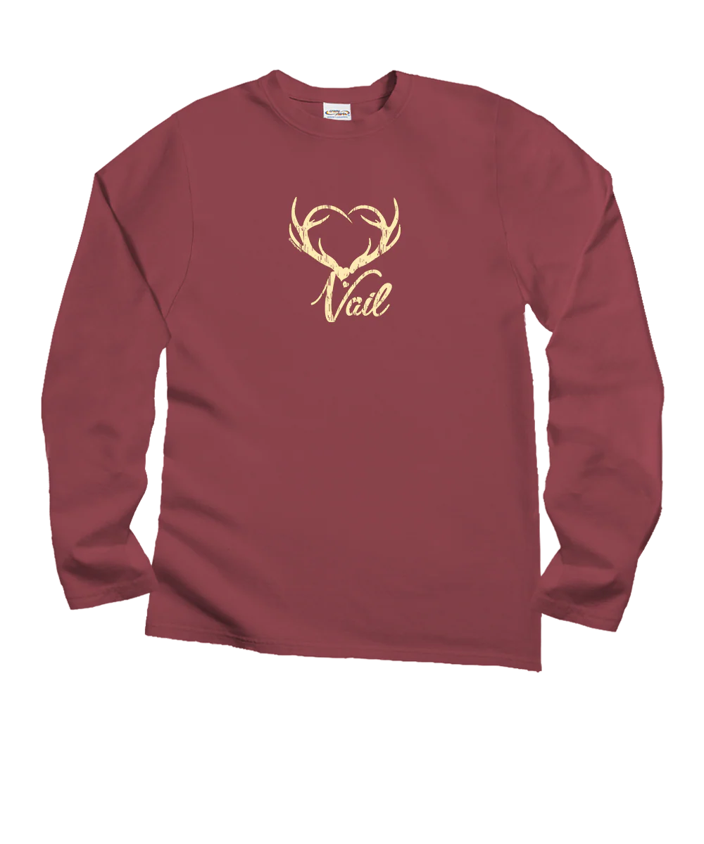 Love Vail Deer - Paradise Red Dyed Long Sleeve Crewneck T-Shirt
