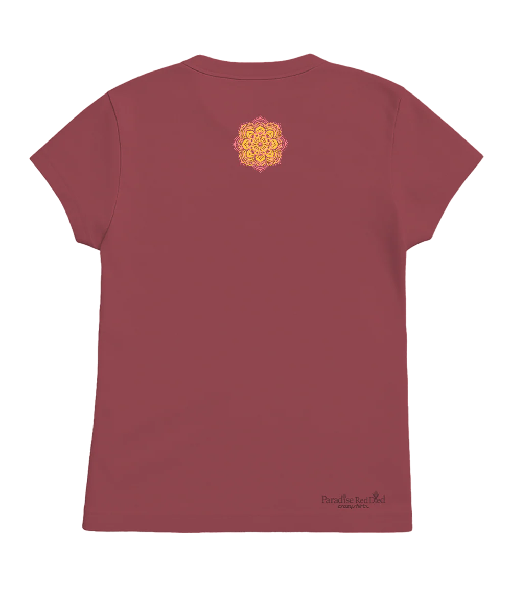 Mandala Bloom - Paradise Red Dyed Short Sleeve Crewneck T-Shirt - Image 4
