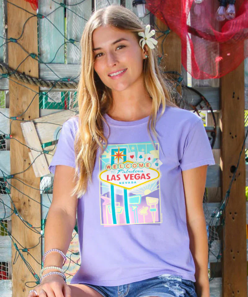 Mod Vegas Sign - Lavender Dyed Short Sleeve Crewneck T-Shirt - Image 2