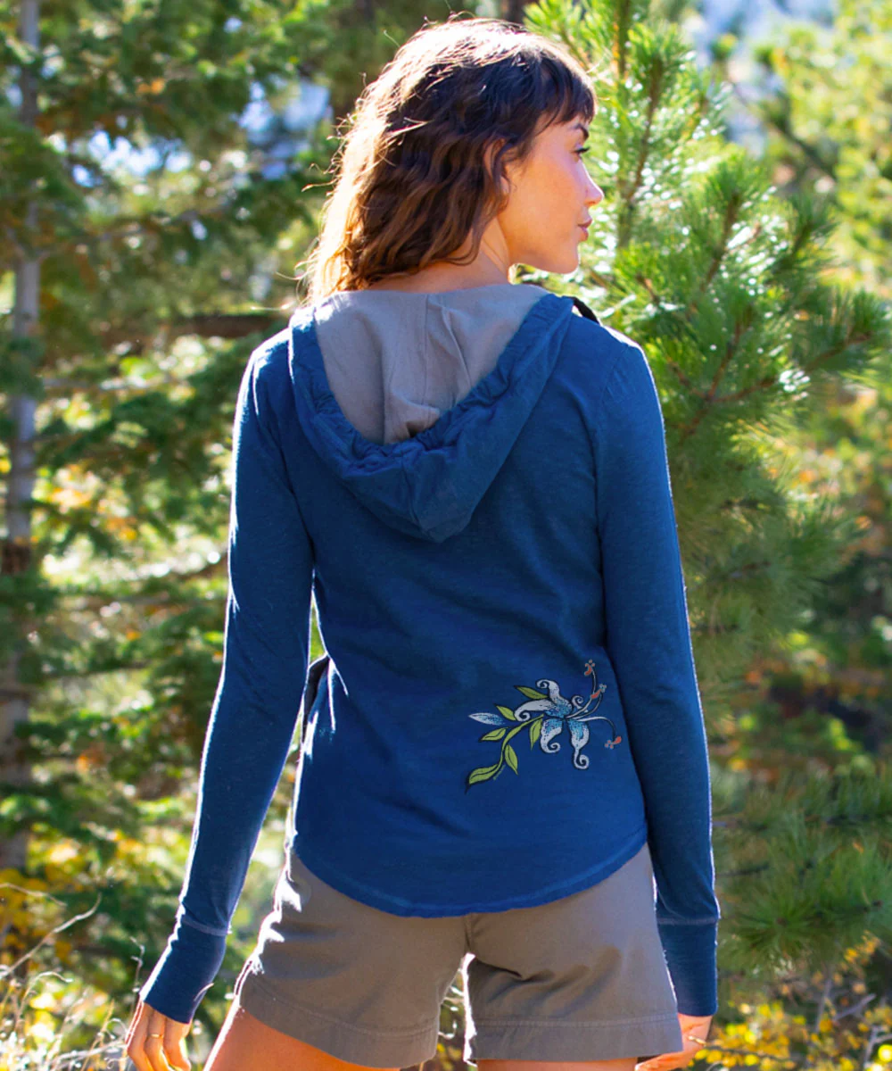 Moonlight Blossom - Midnight Long Sleeve Harmony Hooded T - Image 3