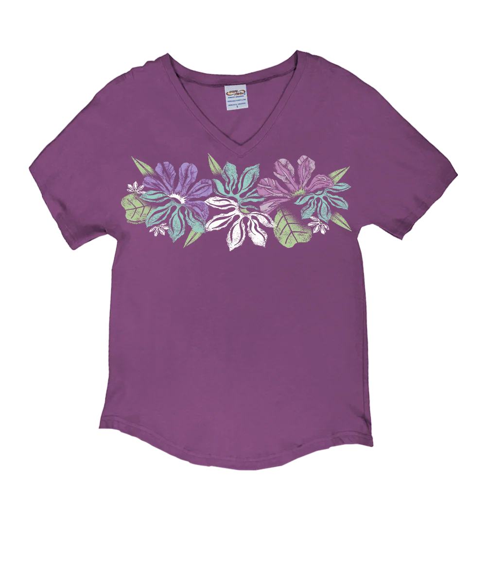 Naupaka Band - Violet Short Sleeve Dolman V-Neck Tee