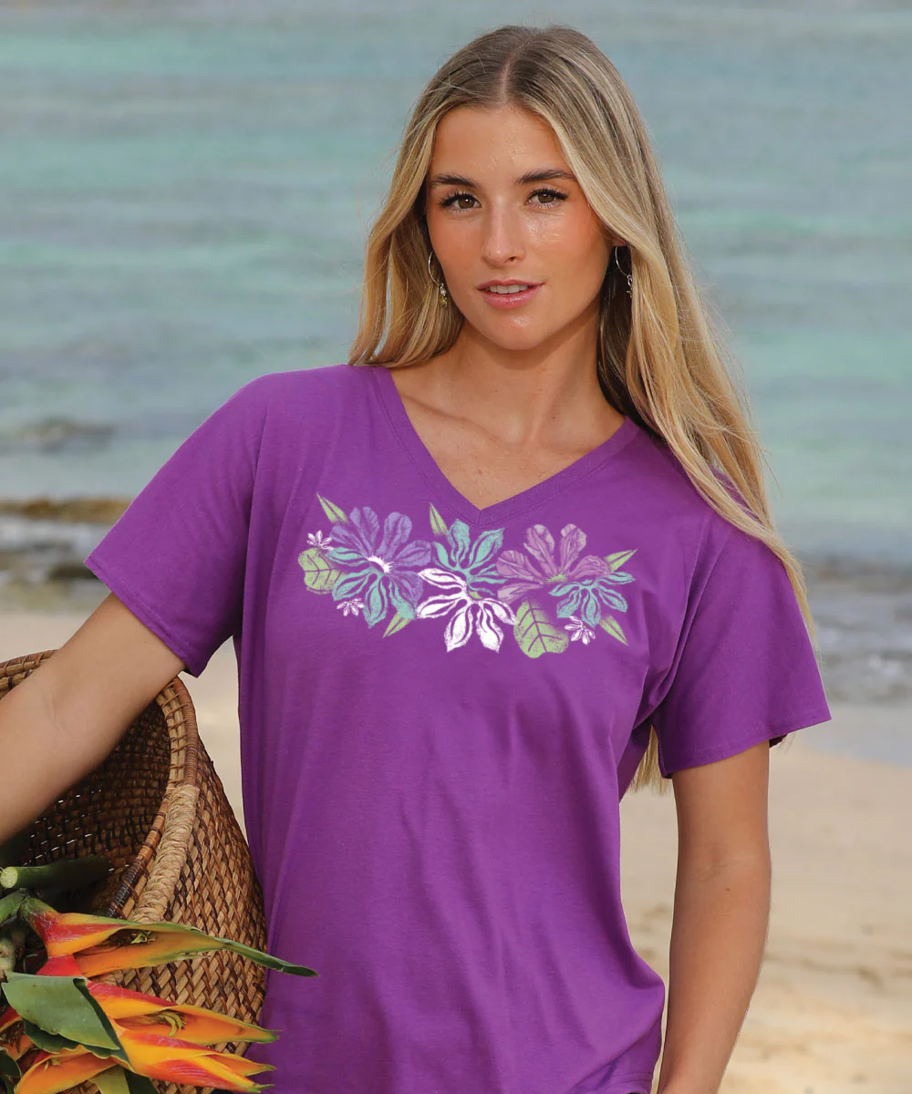 Naupaka Band - Violet Short Sleeve Dolman V-Neck Tee - Image 2