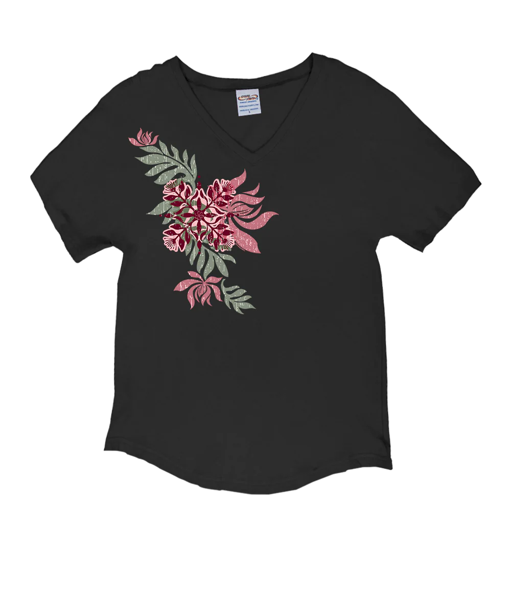 Nonohi Pua - Charcoal Short Sleeve Dolman V-Neck Tee