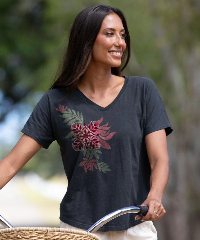 Nonohi Pua - Charcoal Short Sleeve Dolman V-Neck Tee - Image 2