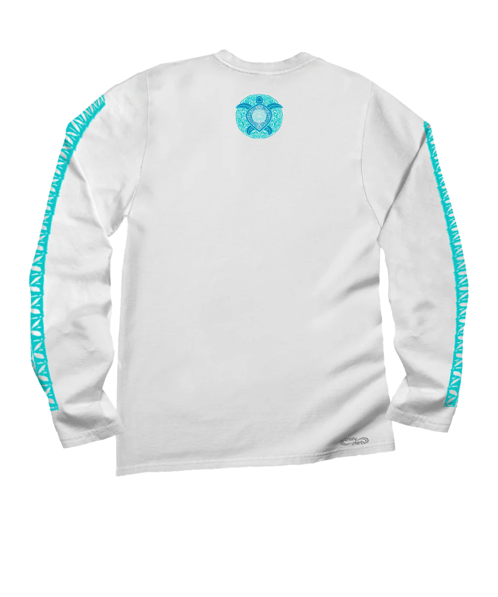 Ocean Blue - White Long Sleeve Crewneck T-Shirt - Image 4