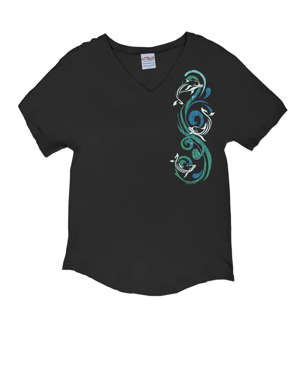 Ocean Fun - Charcoal Short Sleeve Dolman V-Neck Tee