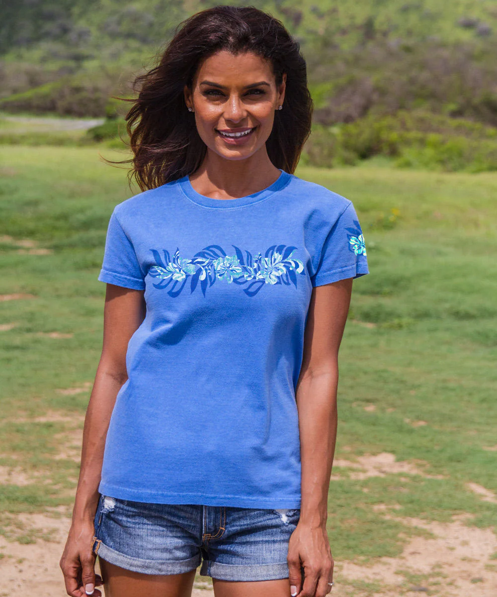 Oceania Stripe - Blue Hawaii Dyed Short Sleeve Crewneck T-Shirt - Image 2
