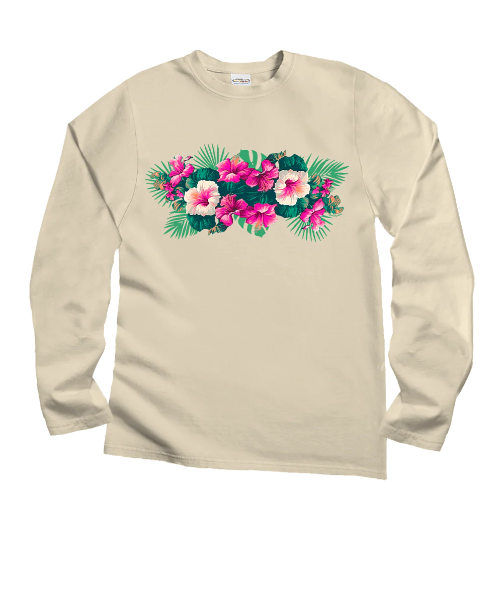 Pacific In Bloom - Coconut Dyed Long Sleeve Crewneck T-Shirt