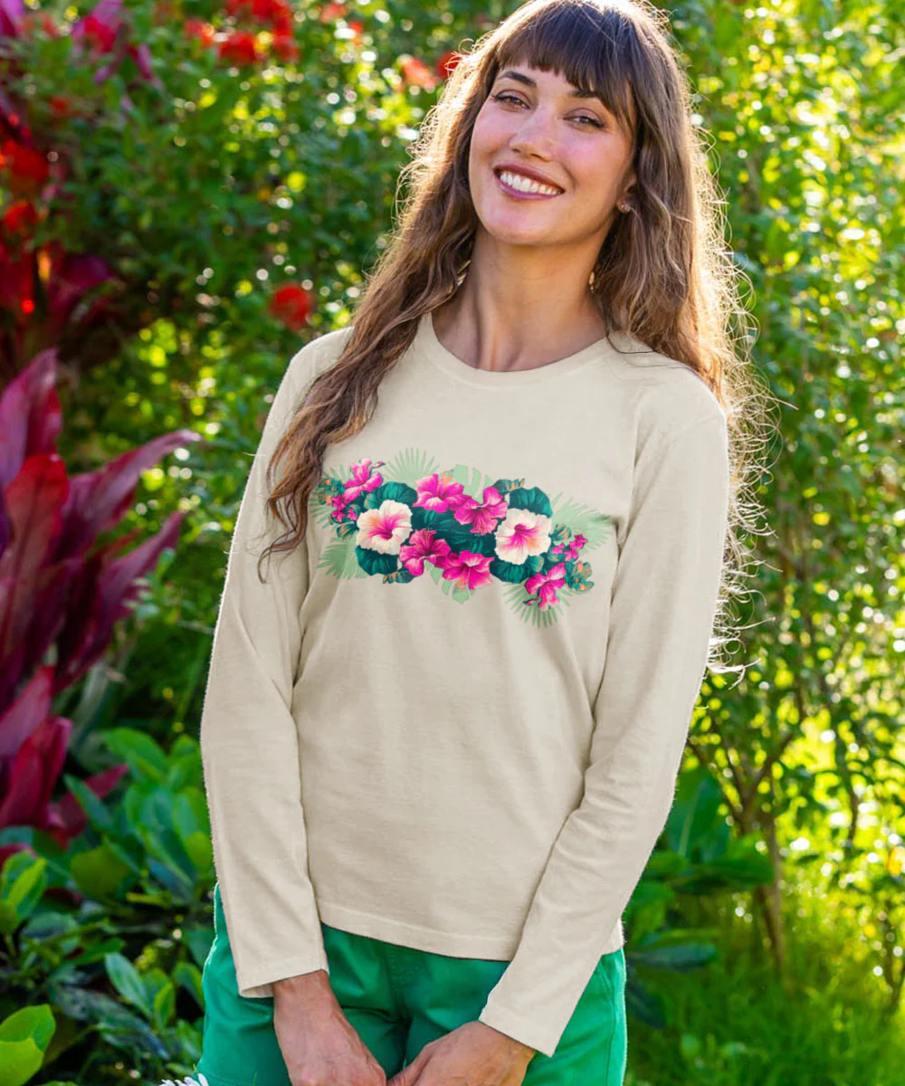 Pacific In Bloom - Coconut Dyed Long Sleeve Crewneck T-Shirt - Image 2