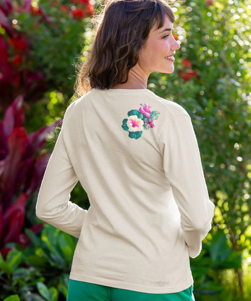 Pacific In Bloom - Coconut Dyed Long Sleeve Crewneck T-Shirt - Image 3