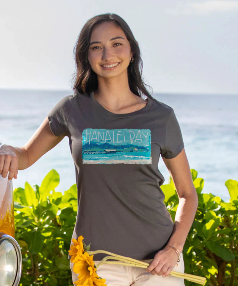 Painted Hanalei Bay - Graphite Short Sleeve Pima T-Shirt - Image 2
