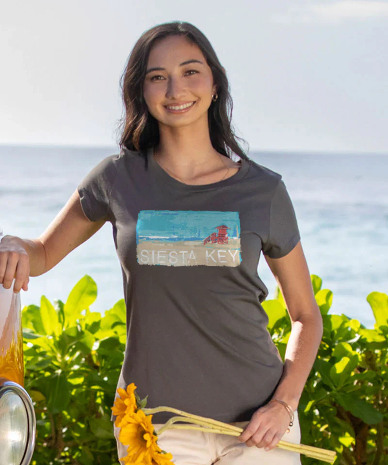 Painted Siesta Key - Graphite Short Sleeve Pima T-Shirt - Image 2