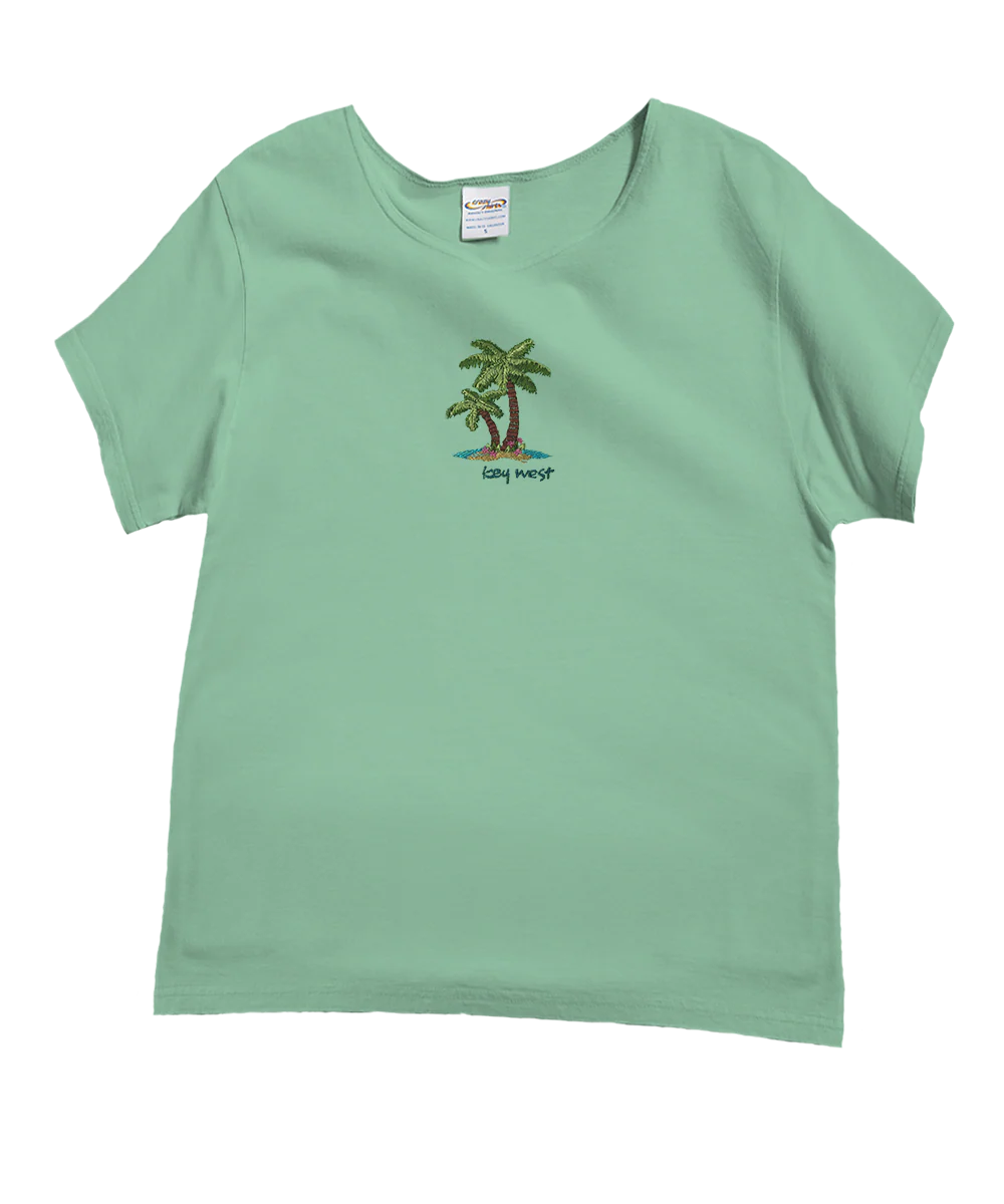 Paradise Palms - Key Lime Dyed Short Sleeve Scoop Neck T-Shirt