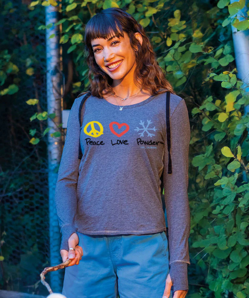 Peace Love Powder - Gray Heather Long Sleeve Harmony Hooded T - Image 2