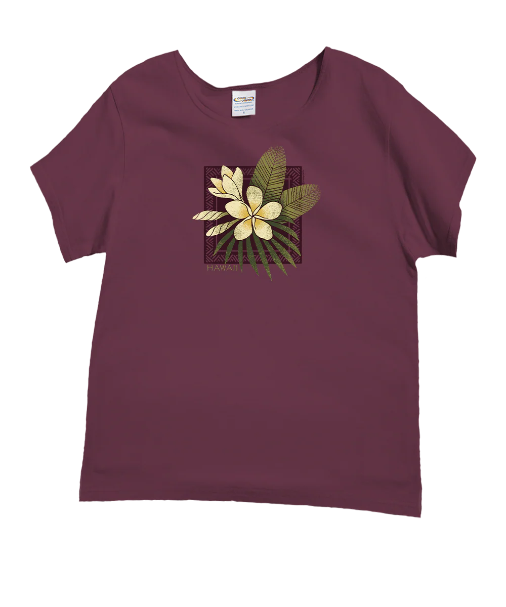 Plumeria Center - Wine Dyed Short Sleeve Scoop Neck T-Shirt