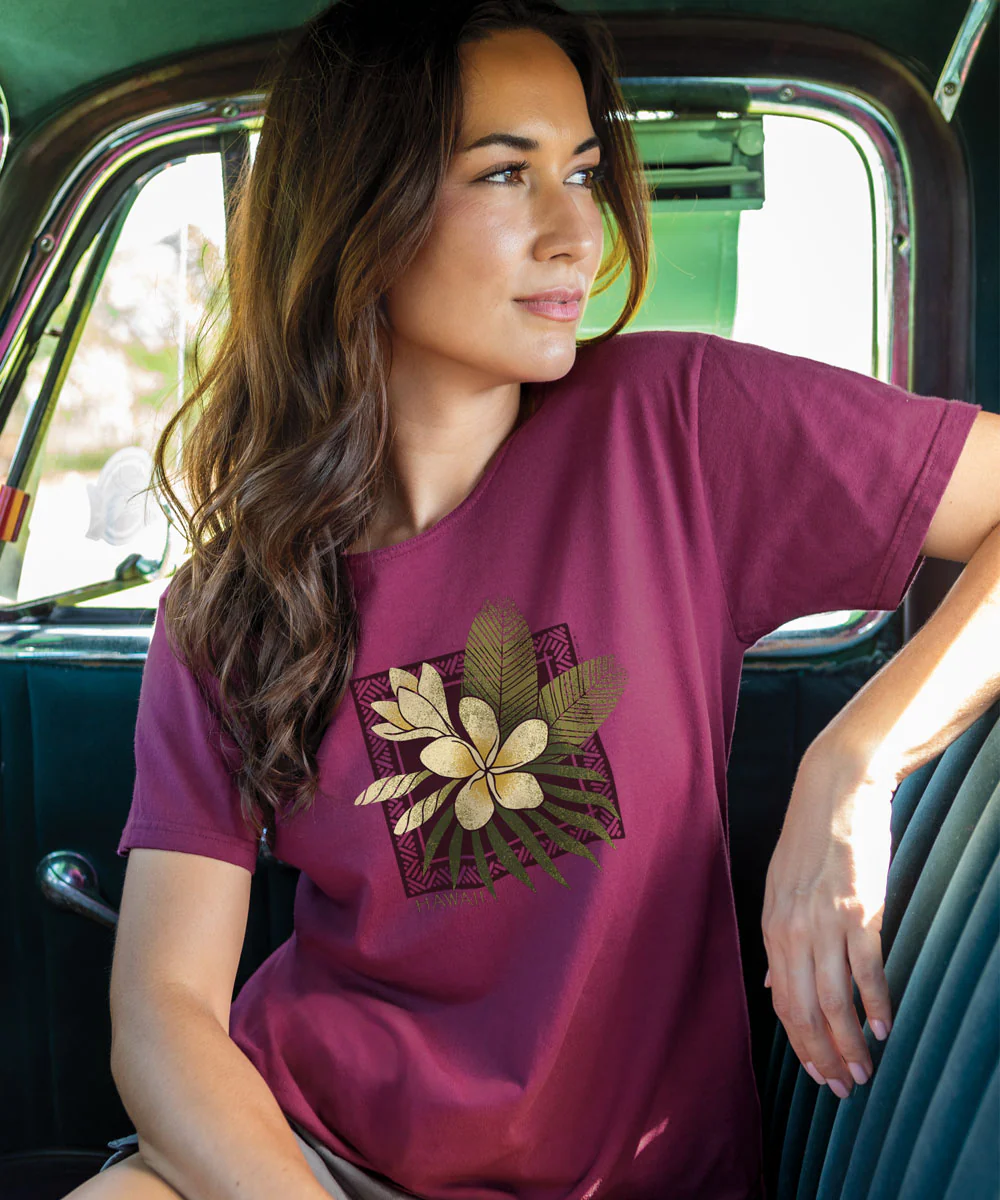 Plumeria Center - Wine Dyed Short Sleeve Scoop Neck T-Shirt - Image 2