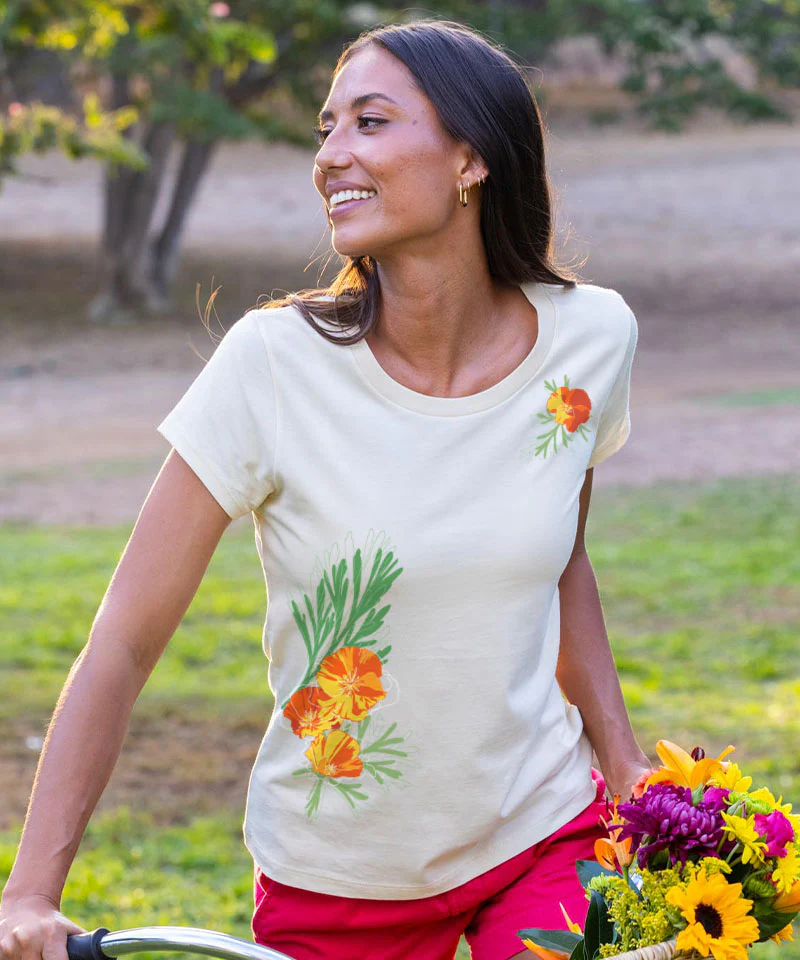 Poppy Paradise - Sand Short Sleeve Pima T-Shirt - Image 2