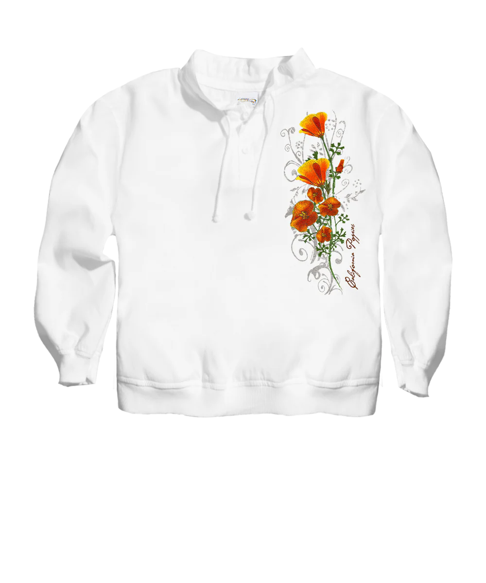 Poppy Swirl - White Long Sleeve Lightweight Pullover