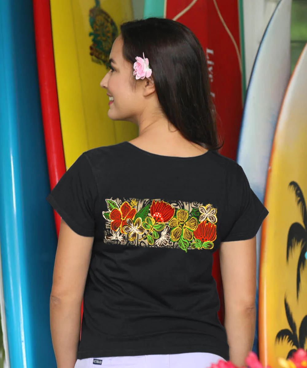 Pua Aina Band - Black Short Sleeve Scoop Neck T-Shirt - Image 3