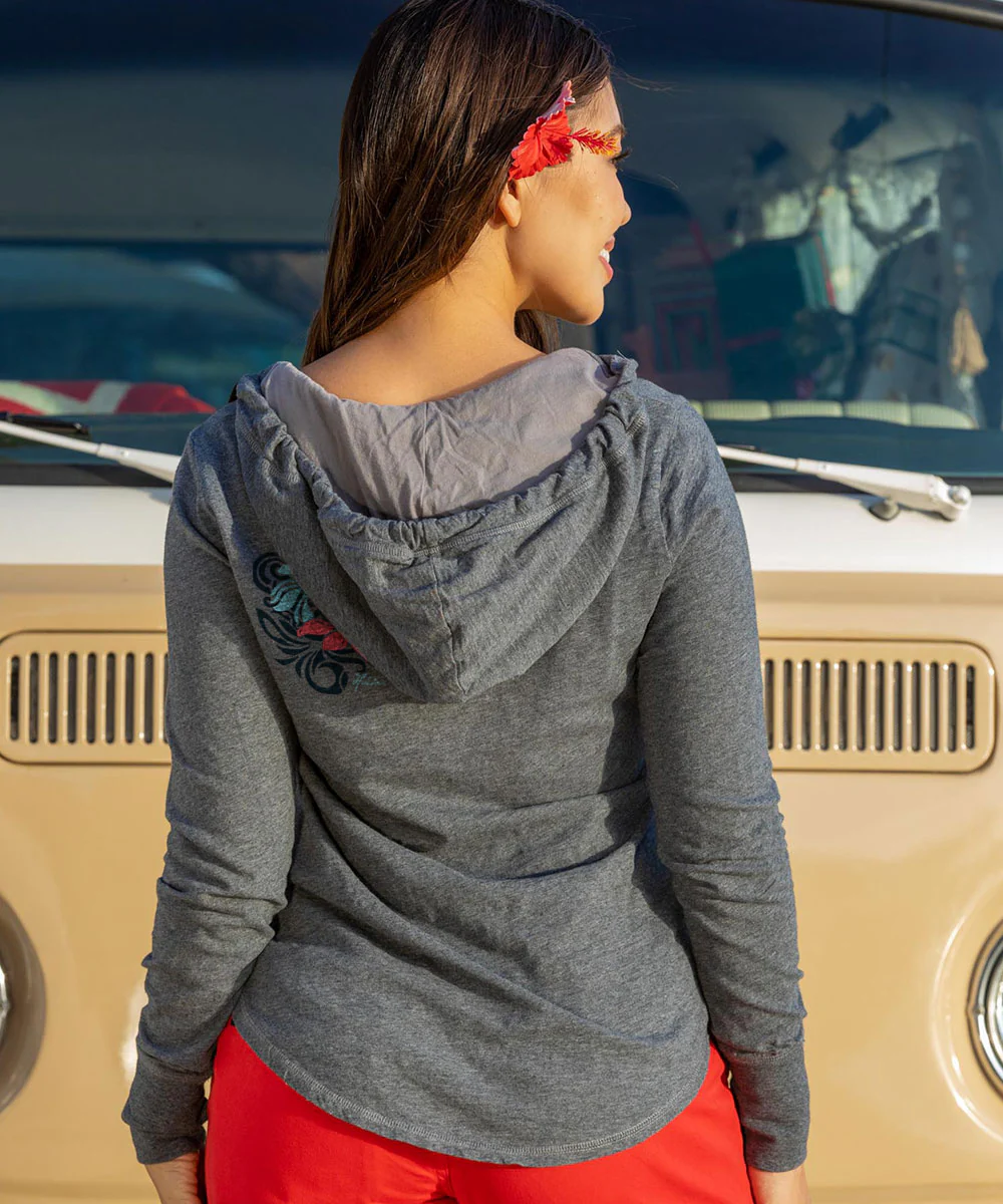 Pua Nalu - Gray Heather Long Sleeve Harmony Hooded T - Image 3