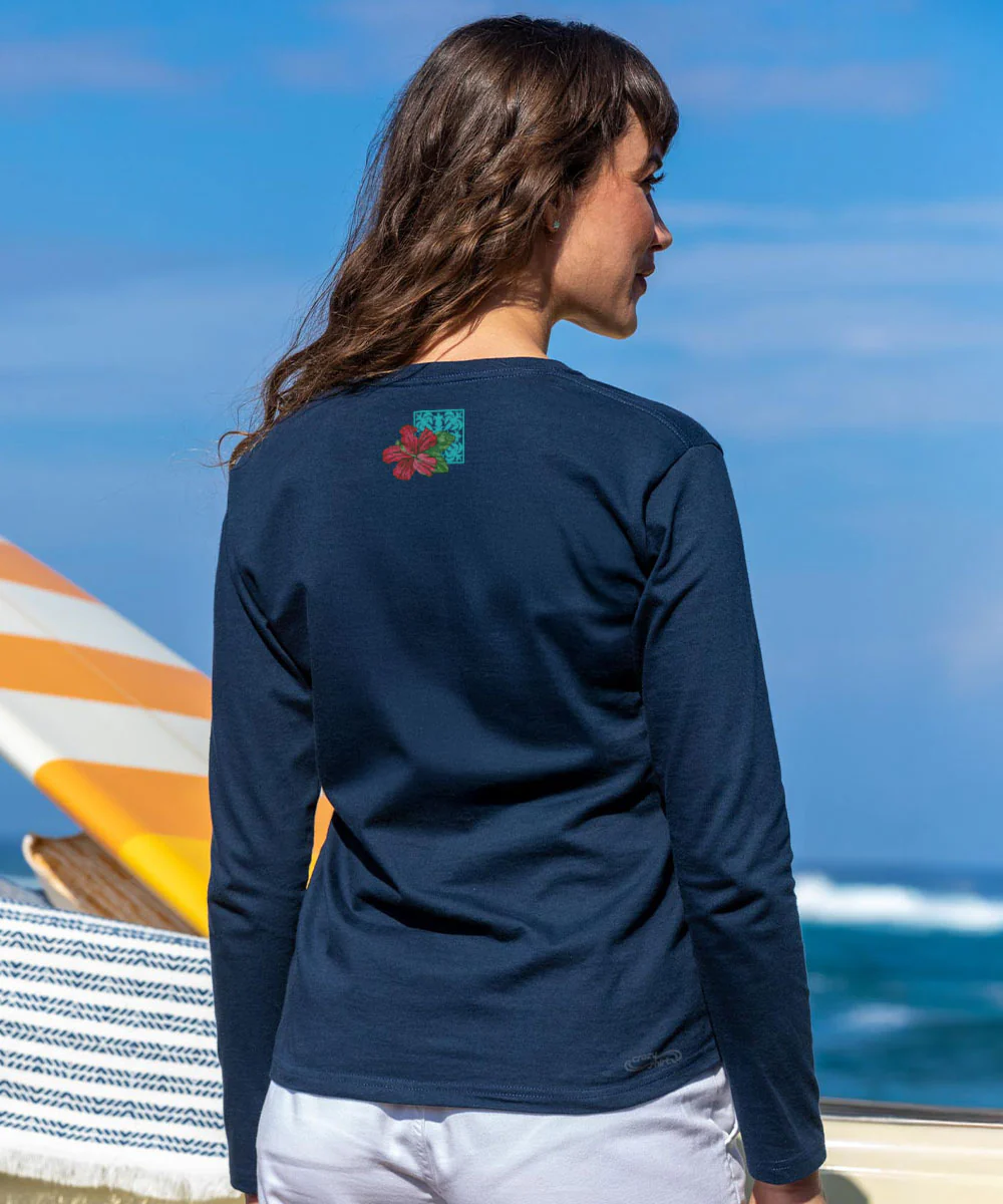 Pua Nani Montage - Navy Long Sleeve Crewneck T-Shirt - Image 3