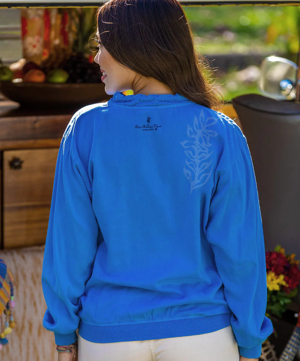 Pua Stamp - Blue Hawaii Dyed Long Sleeve Lightweight Pullover - Image 3