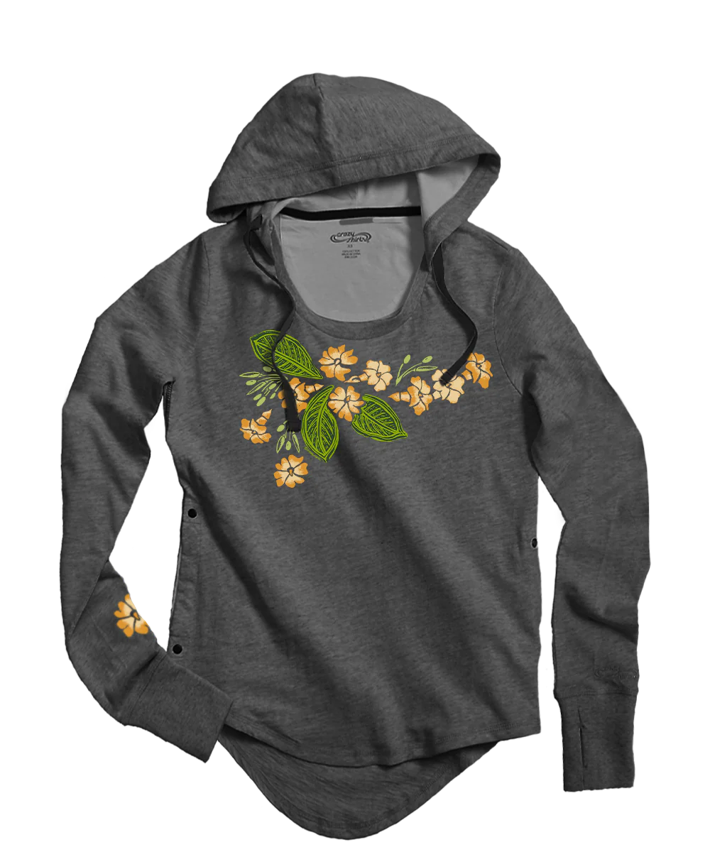 Puakenikeni Drape - Gray Heather Long Sleeve Harmony Hooded T