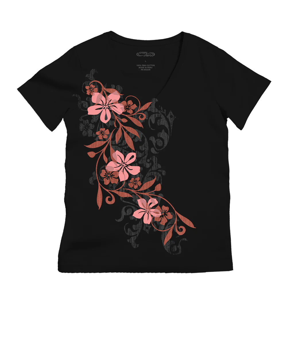 Pupukea Falls - Jet Black Short Sleeve Pima V-Neck T-Shirt