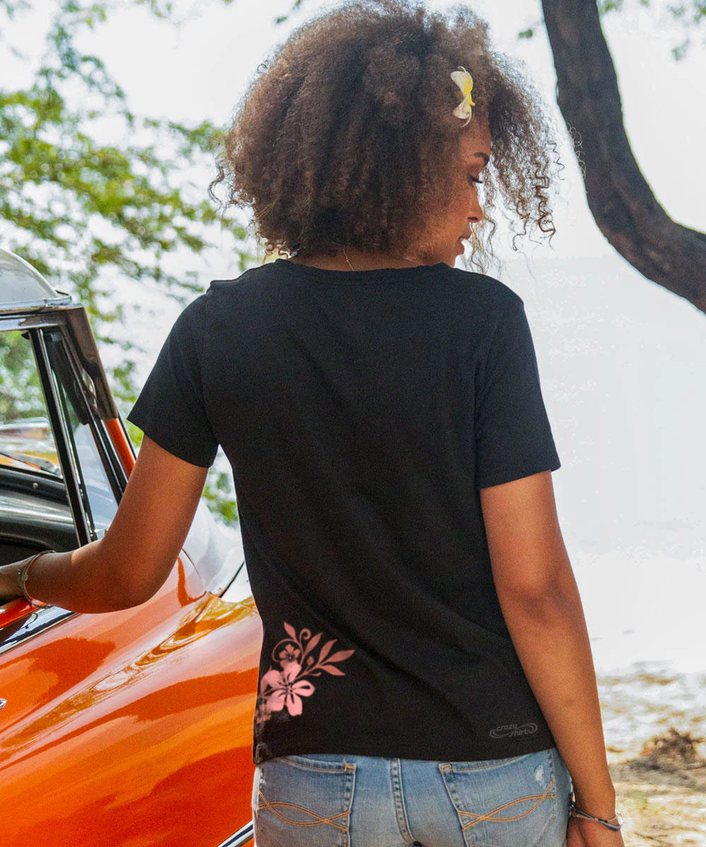 Pupukea Falls - Jet Black Short Sleeve Pima V-Neck T-Shirt - Image 3