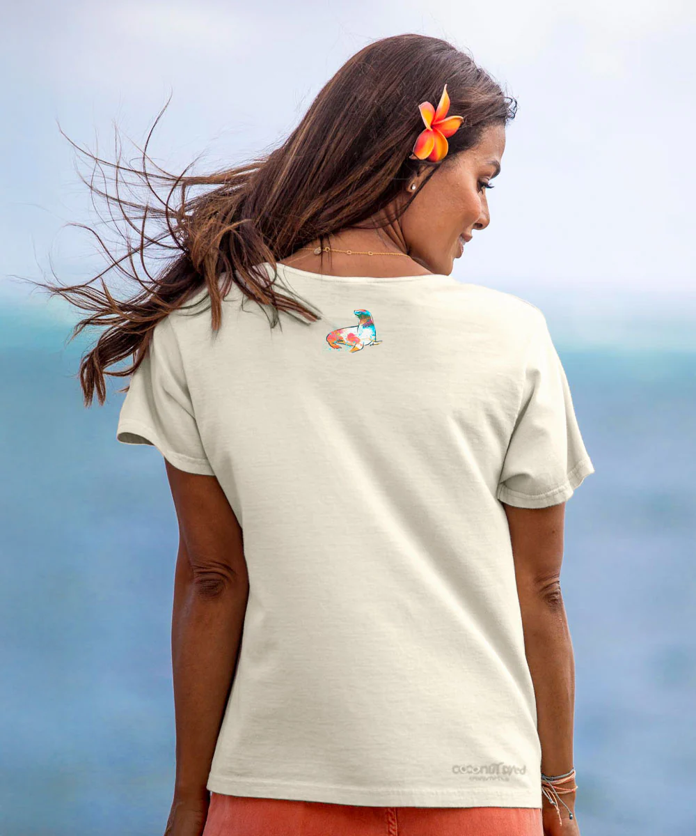 Rainbow Seal - Coconut Dyed Short Sleeve Scoop Neck T-Shirt - Image 3