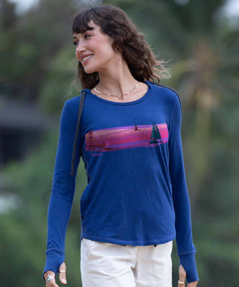 Sailing The Bay - Midnight Long Sleeve Harmony Hooded T - Image 2