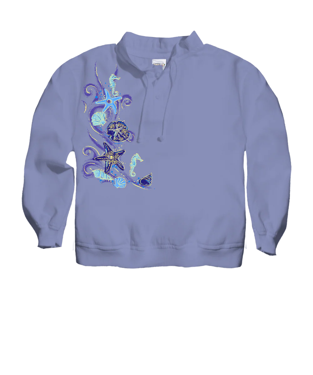 Sea Life Shells - Lavender Dyed Long Sleeve Lightweight Pullover