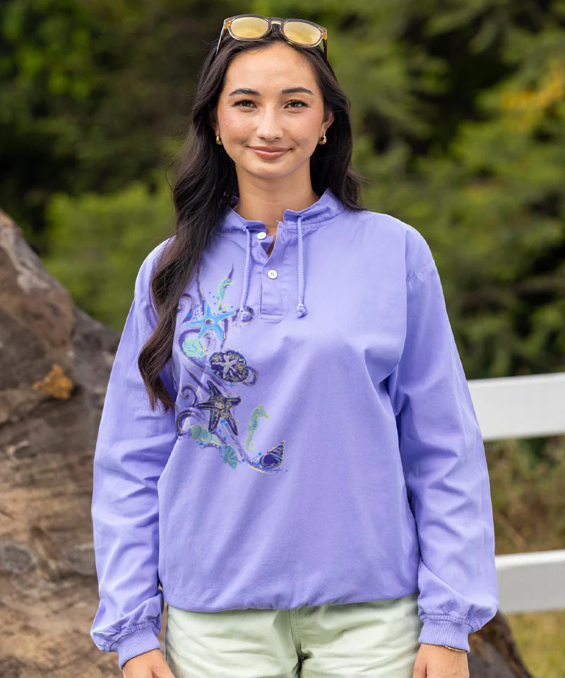 Sea Life Shells - Lavender Dyed Long Sleeve Lightweight Pullover - Image 2