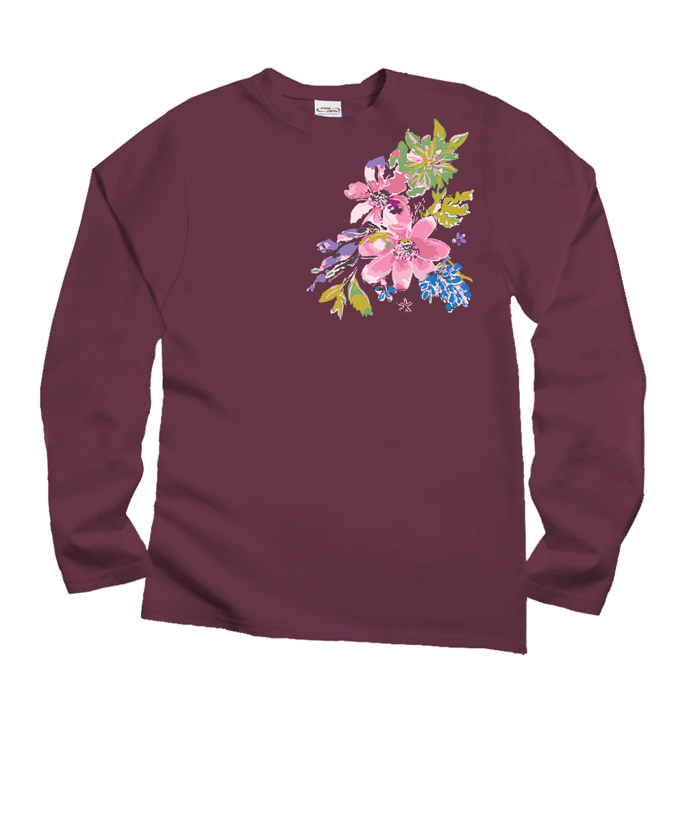 Splash Of Floral - Wine Dyed Long Sleeve Crewneck T-Shirt