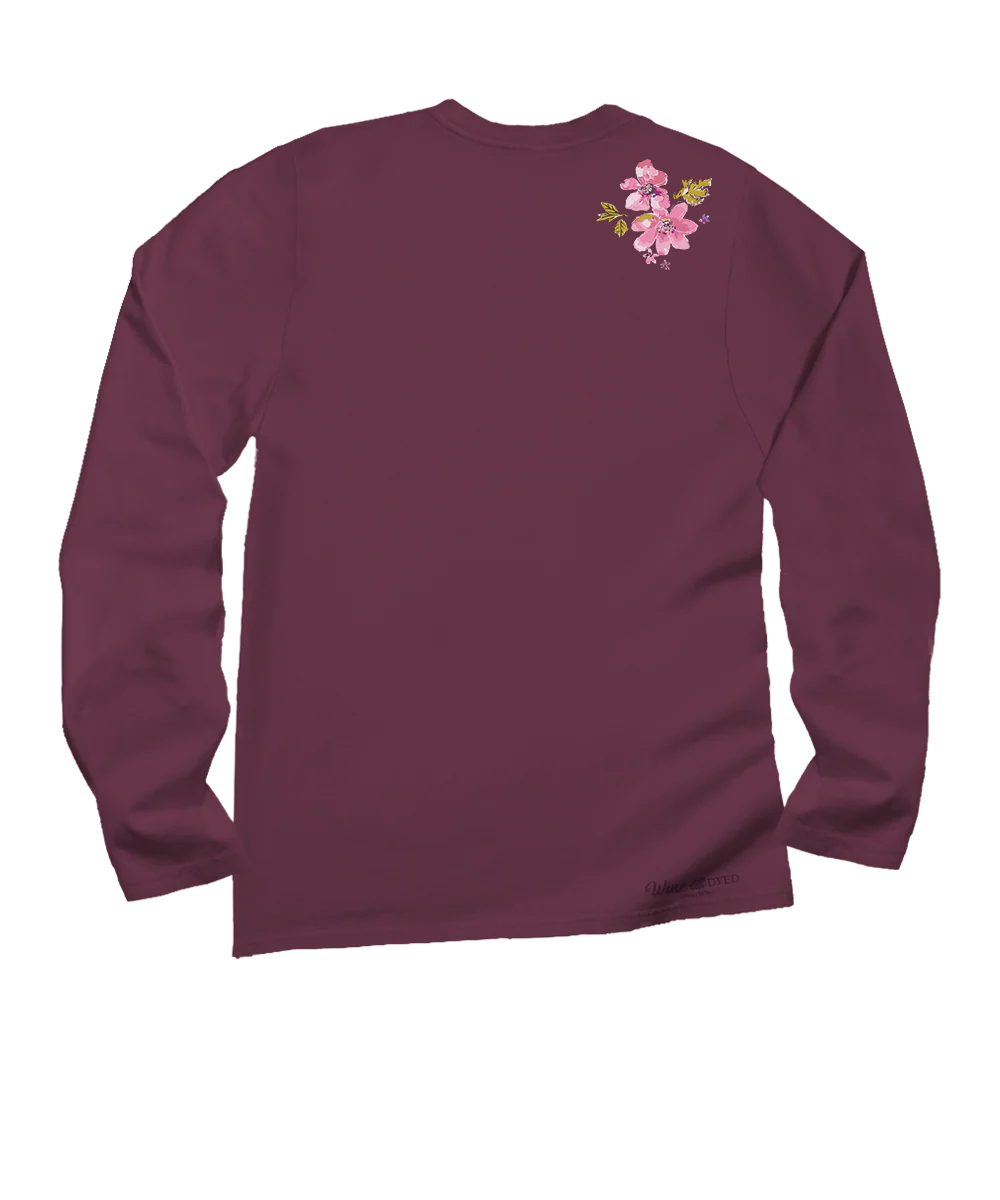 Splash Of Floral - Wine Dyed Long Sleeve Crewneck T-Shirt - Image 4