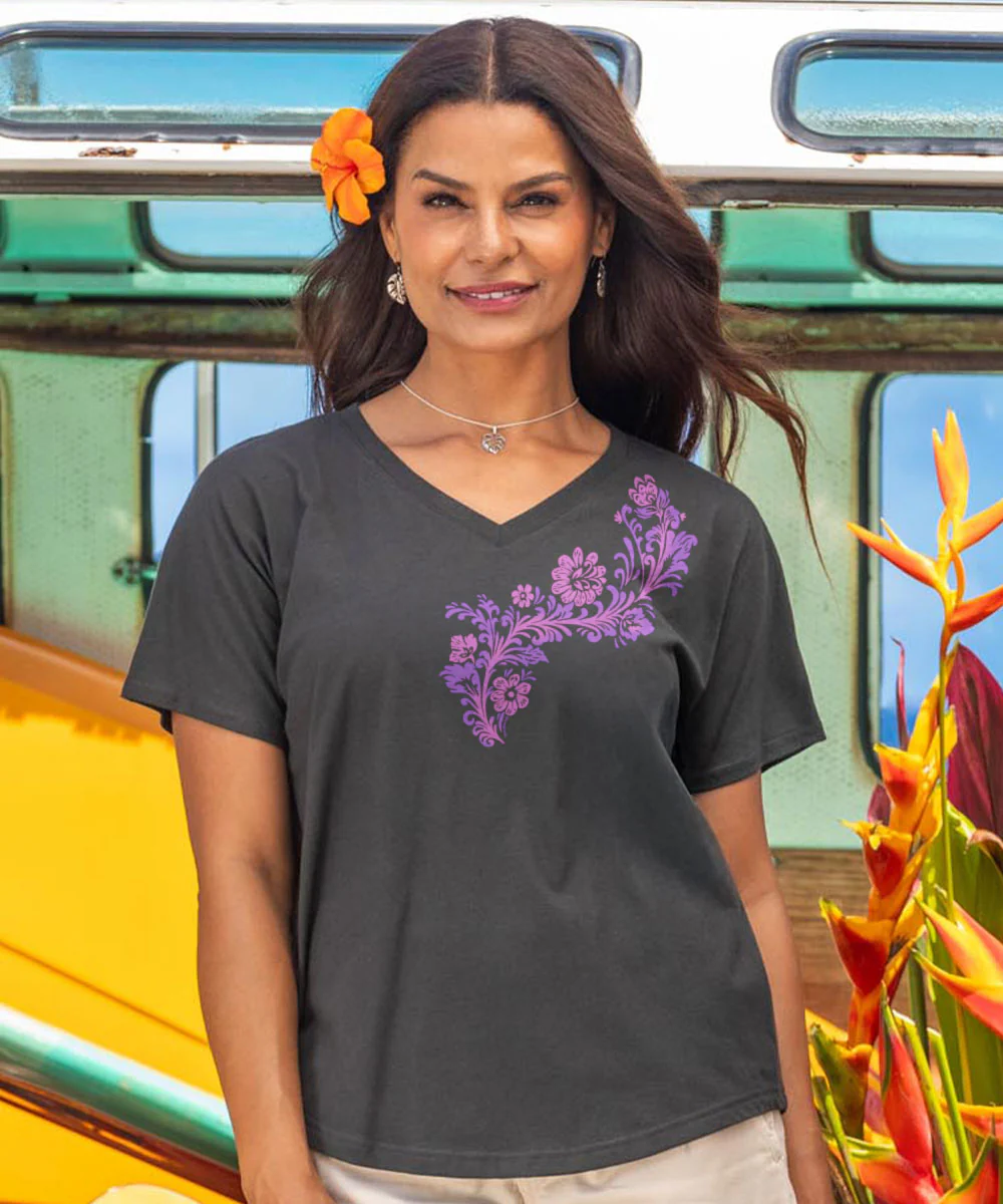 Spring In Swing - Charcoal Short Sleeve Dolman V-Neck Tee - Image 2