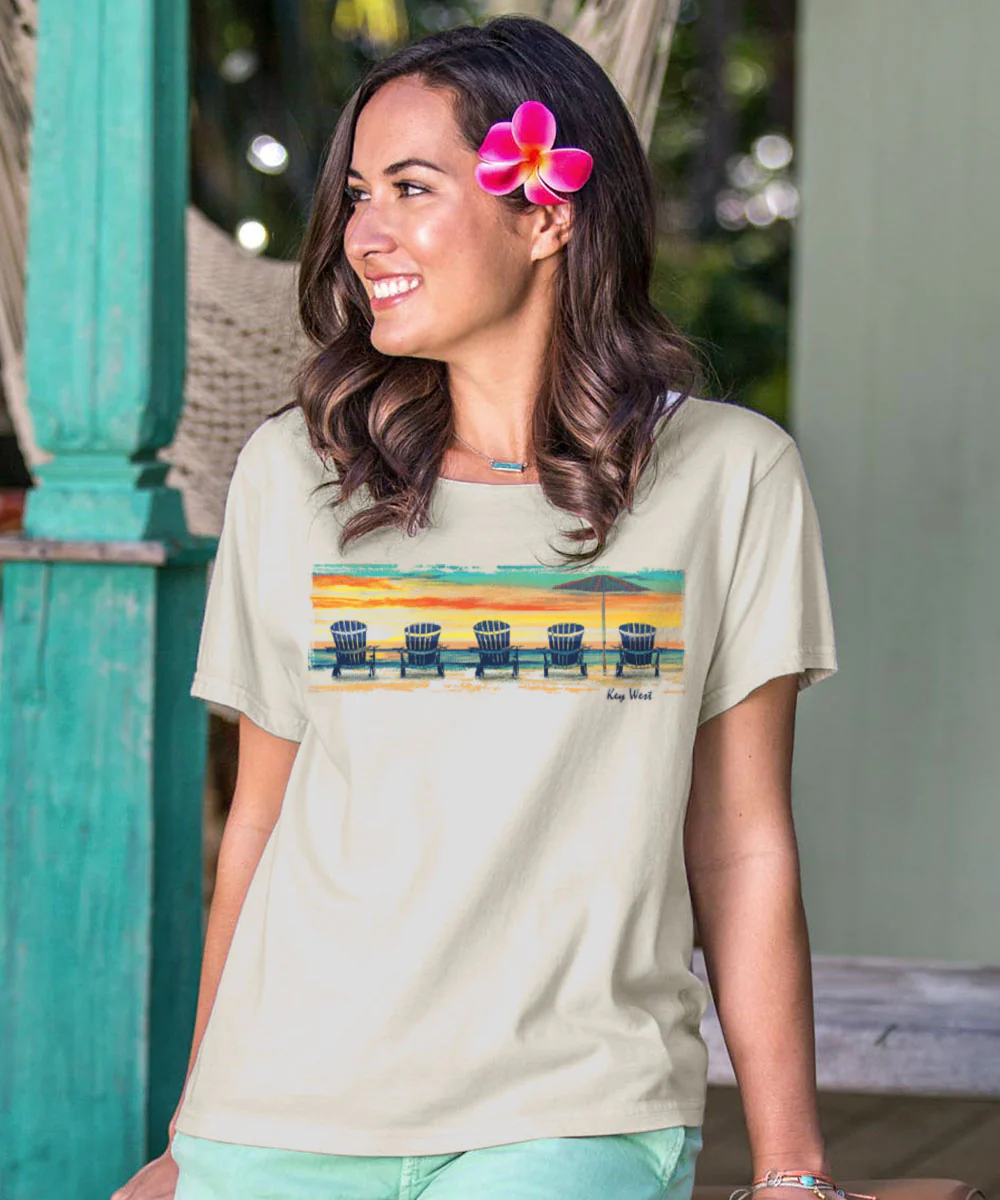 Sunset Chairs - Coconut Dyed Short Sleeve Scoop Neck T-Shirt - Image 2