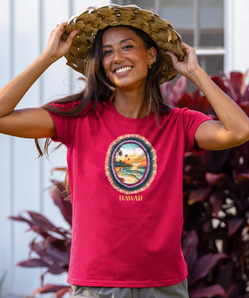 Sunset Lei - Raspberry Dyed Short Sleeve Crewneck T-Shirt - Image 2
