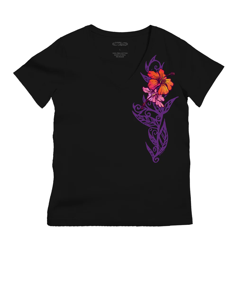 Sunset Stripe Vert - Jet Black Short Sleeve Pima V-Neck T-Shirt