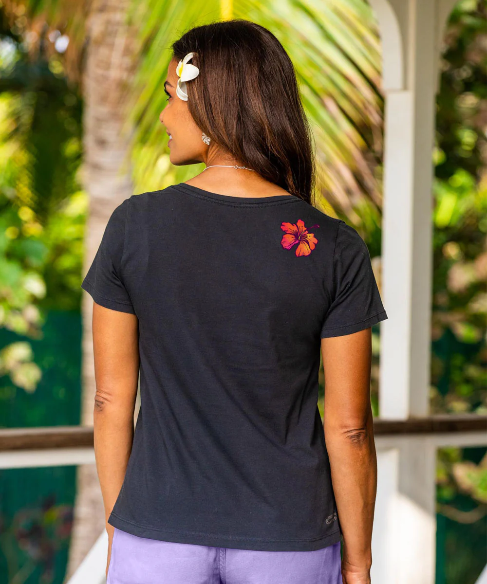Sunset Stripe Vert - Jet Black Short Sleeve Pima V-Neck T-Shirt - Image 3