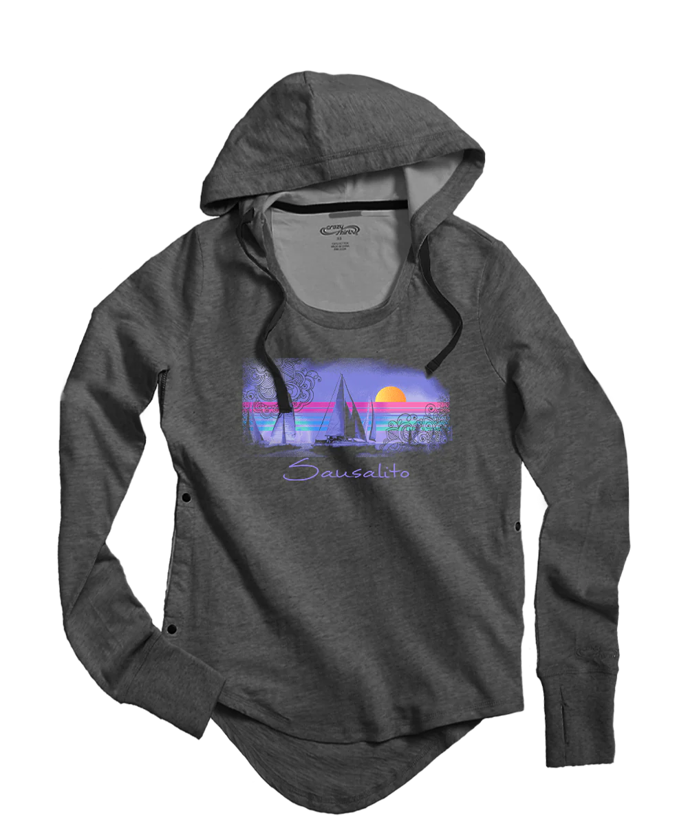 Sunsets And Sailboats - Gray Heather Long Sleeve Harmony Hooded T