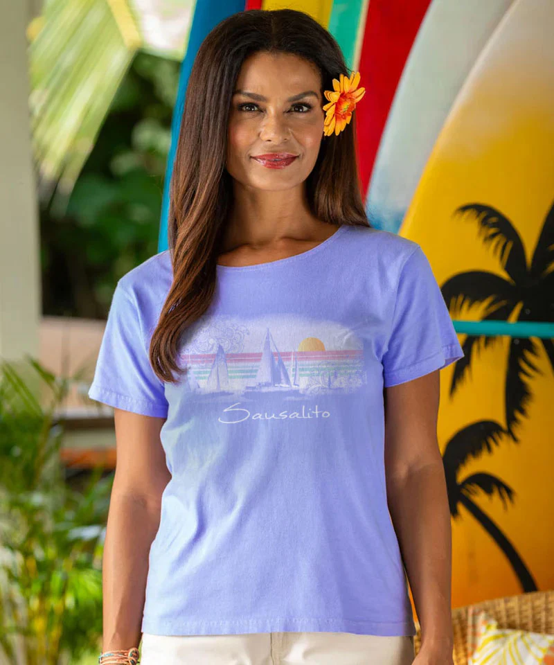 Sunsets And Sailboats - Lavender Dyed Short Sleeve Scoop Neck T-Shirt - Image 2