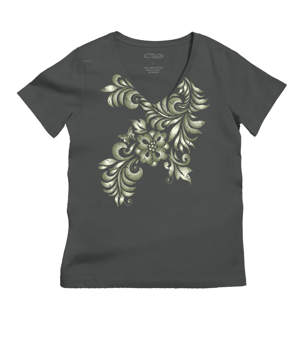Teihani - Graphite Short Sleeve Pima V-Neck T-Shirt