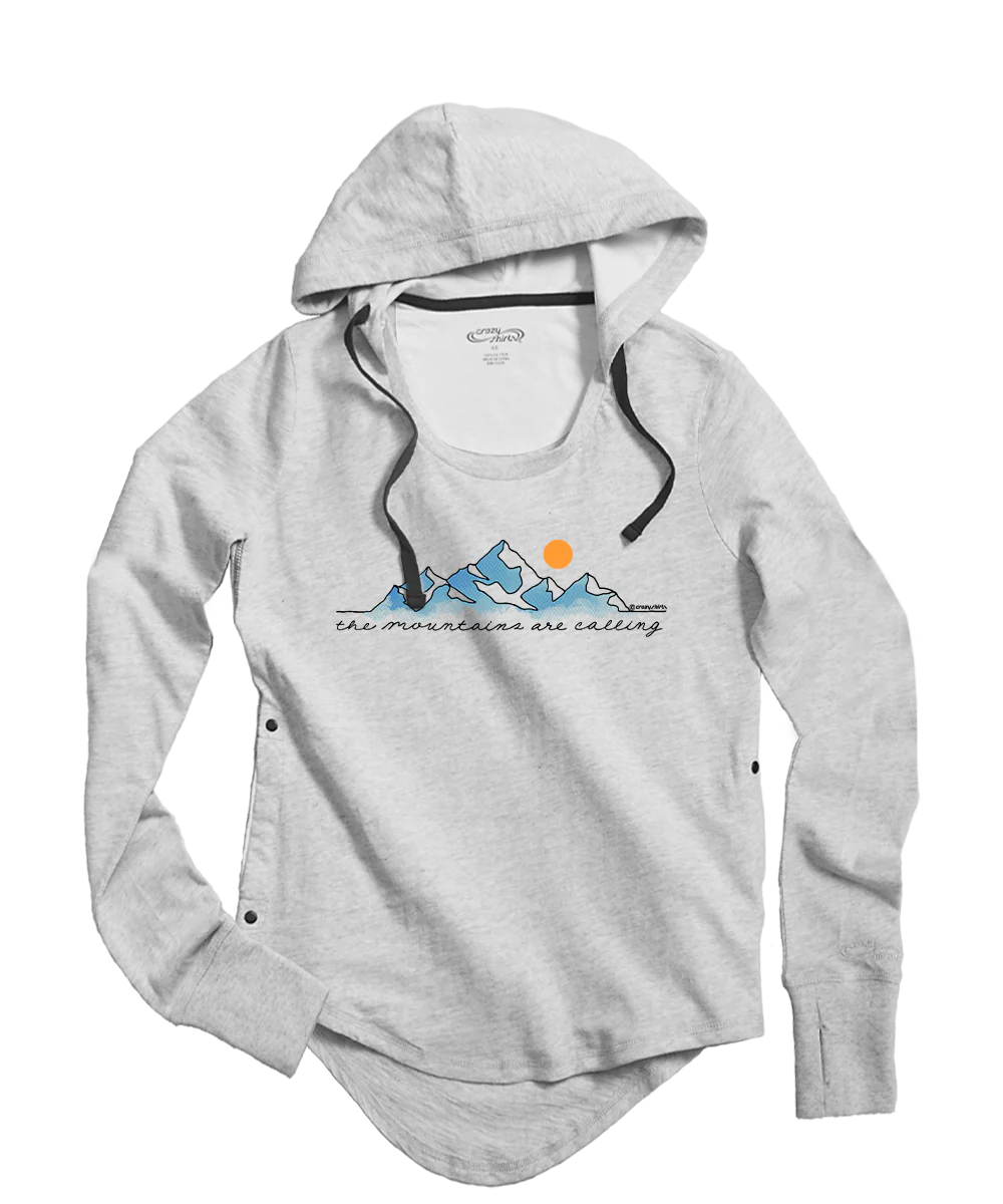 The Mountains Are Calling - White Gray Heather Long Sleeve Harmony Hooded T