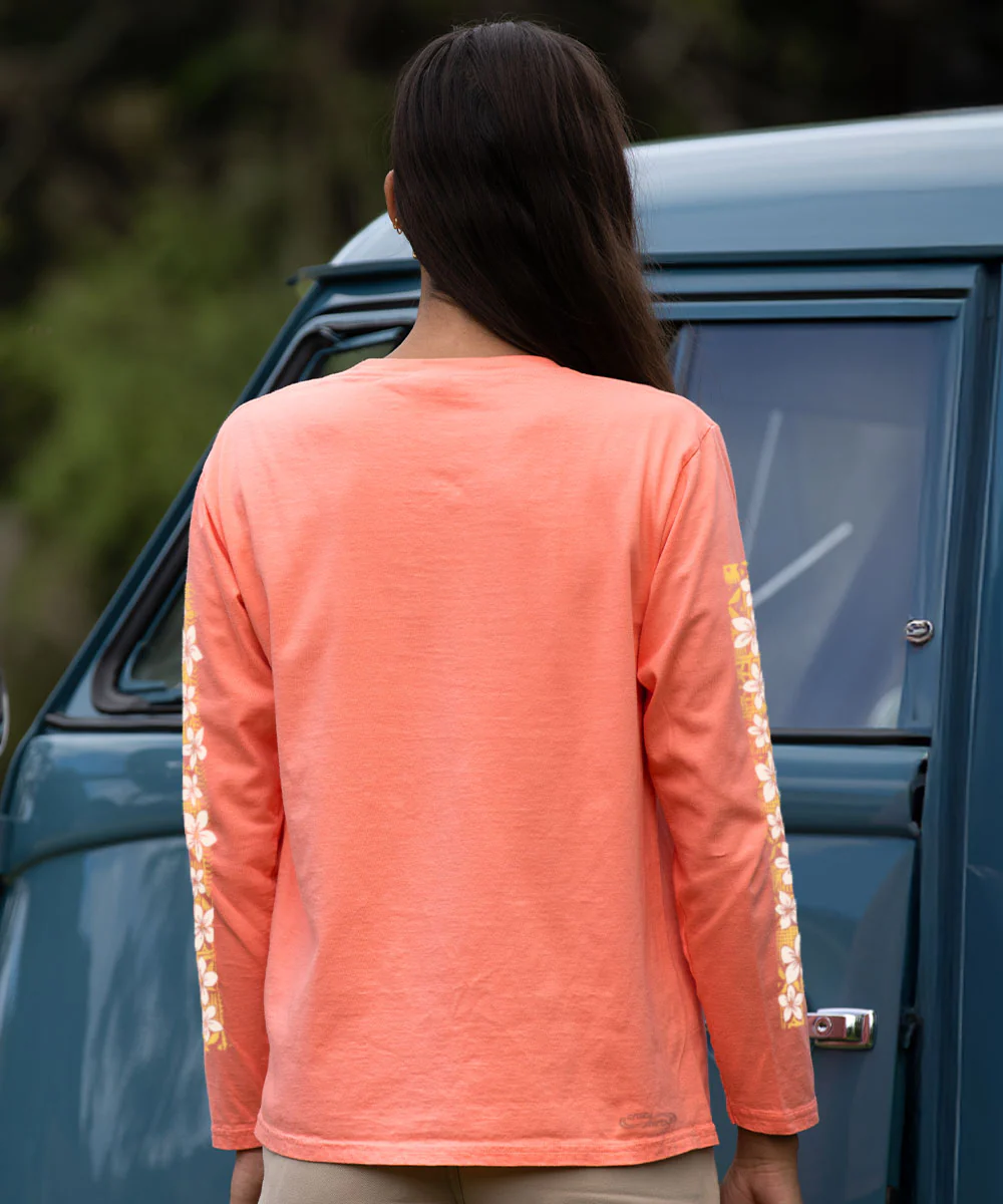 Tranquil Floral - Coral Long Sleeve Crewneck T-Shirt - Image 3