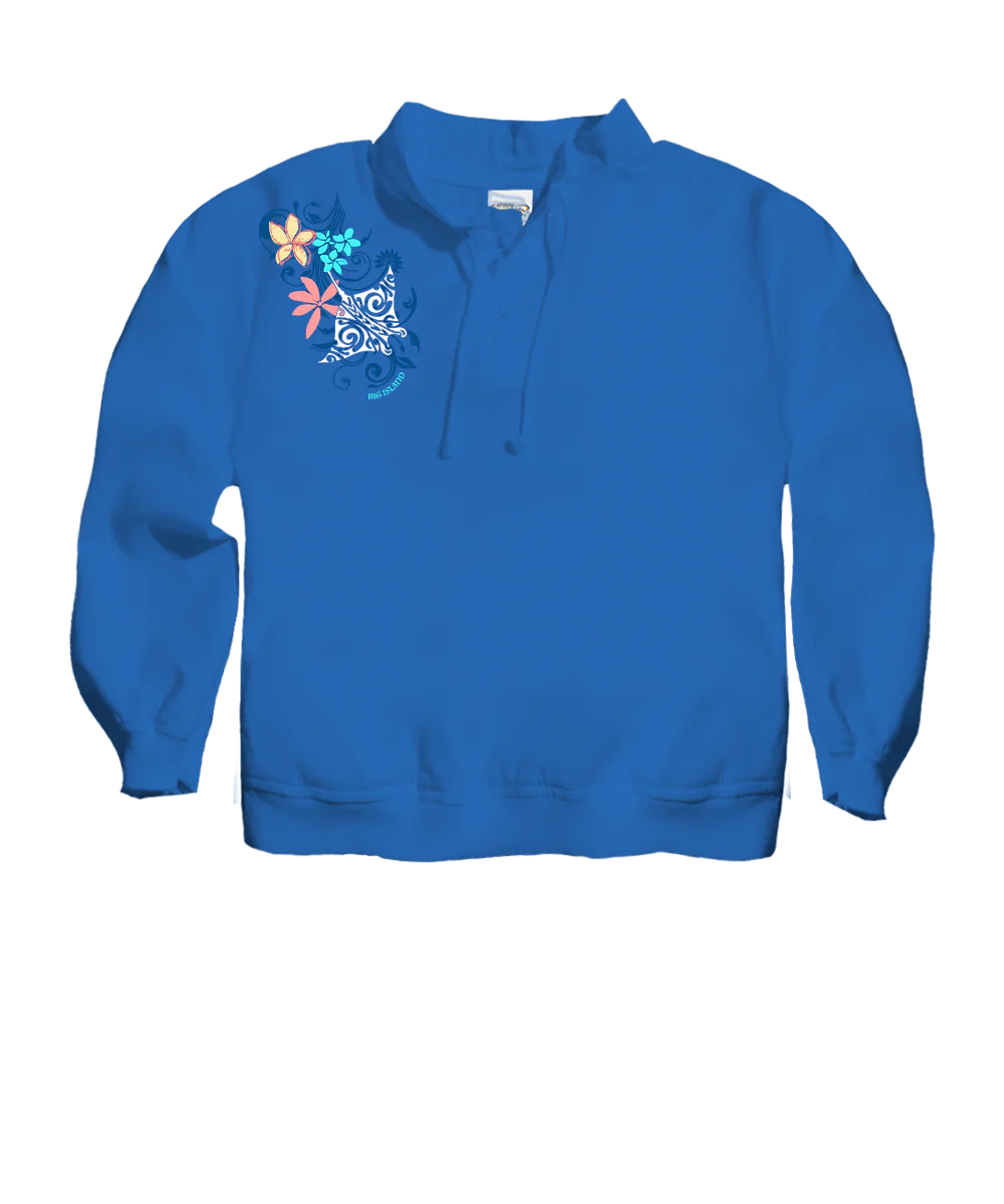 Tribal Manta Pua Swirls - Blue Hawaii Dyed Long Sleeve Lightweight Pullover